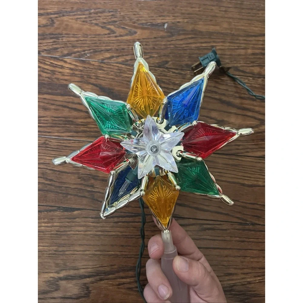 Christmas Tree Topper Star Plastic Jewel Joy Brite Merry Bright